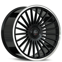 22" Staggered Koko Kuture Wheels Parlato Gloss Black with Polished Lip Flow Formed Spindle Cap Rims