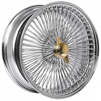 22x8" LA Wire Wheels FWD 150-Spoke Straight Lace Chrome Center with Gold Knock-Off Rims
