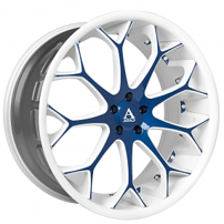 20/22" Staggered Azad Wheels AZ99 Custom White with Deep Blue Face Accents Polaris Slingshot / 3-Wheeler Rims 