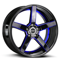 22x8.5" Strada Wheels Perfetto Gloss Black Candy Blue Milled Rims