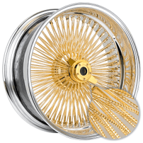 22x8" LA Wire Wheels Reverse Diamond Cut 150-Spoke Straight Lace Chrome with Gold Center Heavy Duty Knock-Off Rims