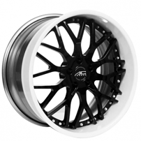 22" AC Forged Wheels ACF701 Black Face with White Lip Three Piece Rims