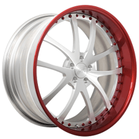 22" AC Forged Wheels ACF711 Custom Brushed Face with Cardinal Red Lip and Rivets Three Piece Rims