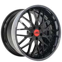 22" Staggered AC Forged Wheels ACF701 Gloss Black Face with Black Chrome Lip and Red Cap Three Piece Rims