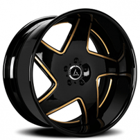 28" Artis Forged Wheels Dawn Gloss Black with Gold Accents Face and Black Lip Rims