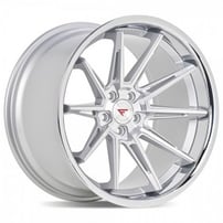 22" Staggered Ferrada Wheels CM2 Silver Machined with Chrome Lip Rims