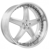 24" Artis Forged Wheels Bayou Brushed Silver Face with Chrome Lip Rims