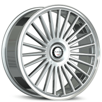 24" Koko Kuture Wheels Parlato Gloss Silver with Polished Lip Flow Formed Spindle Cap Rims