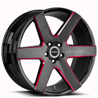 20" Strada Wheels Coda Gloss Black Milled Edge Red Rims