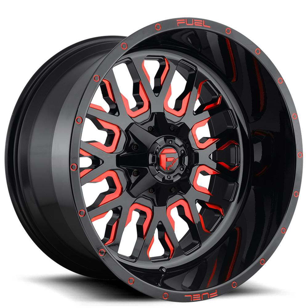 17" Fuel Wheels D612 Stroke Gloss Black with Candy Red Crossover Rims